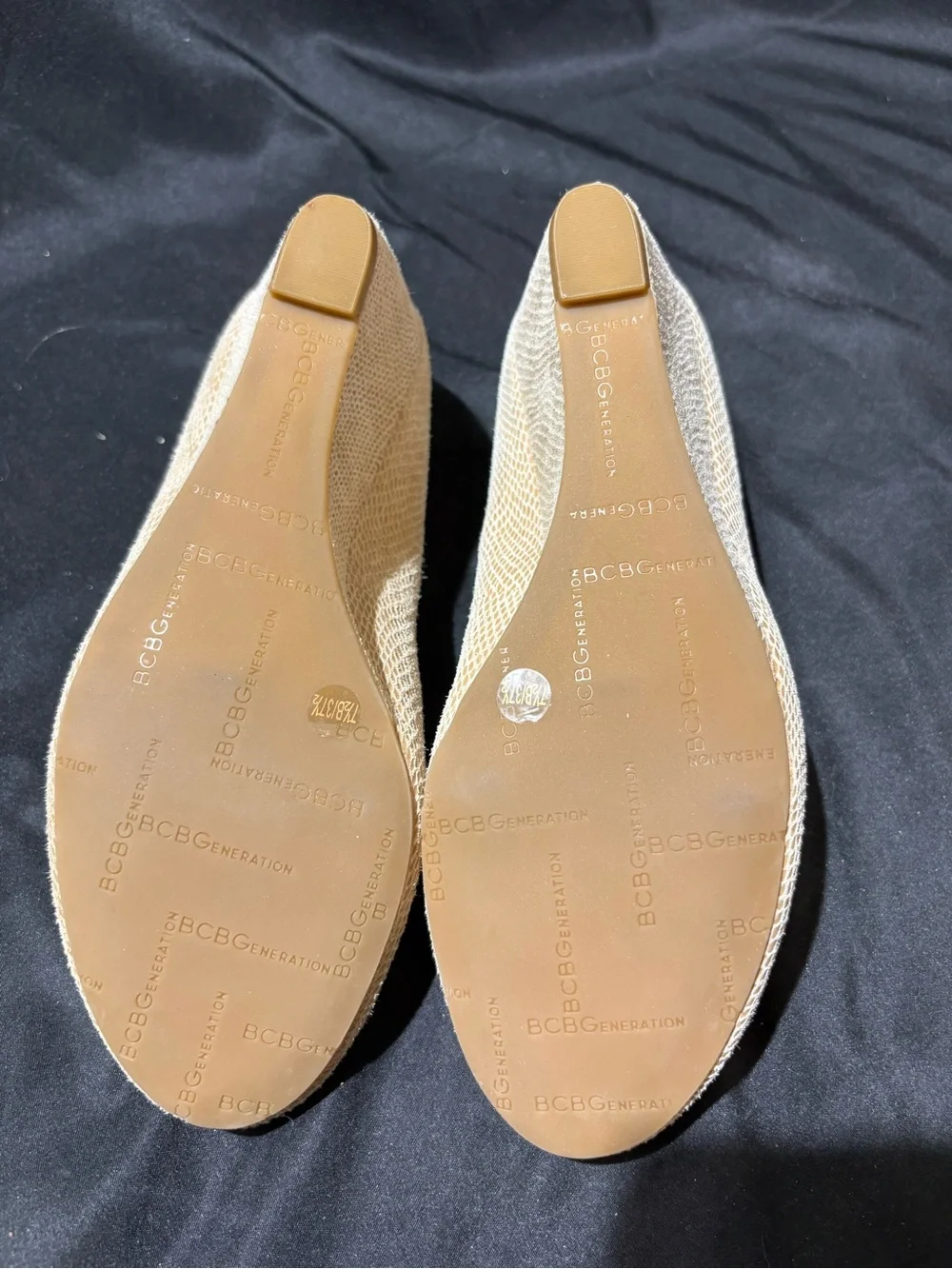 BCBGeneration Beige Jewel-Toe Wedge Pumps